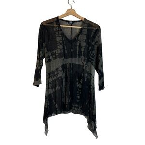 Art of Cloth Black Tan Tie Dye Mesh Womens Sheer Tunic Size Large